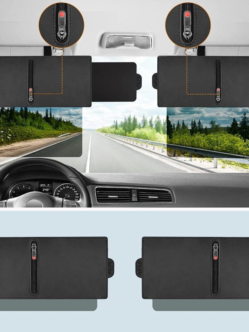2 Pack Sun Visor Extender for Car with Zipper Slider Driver + Passenger Side, Up